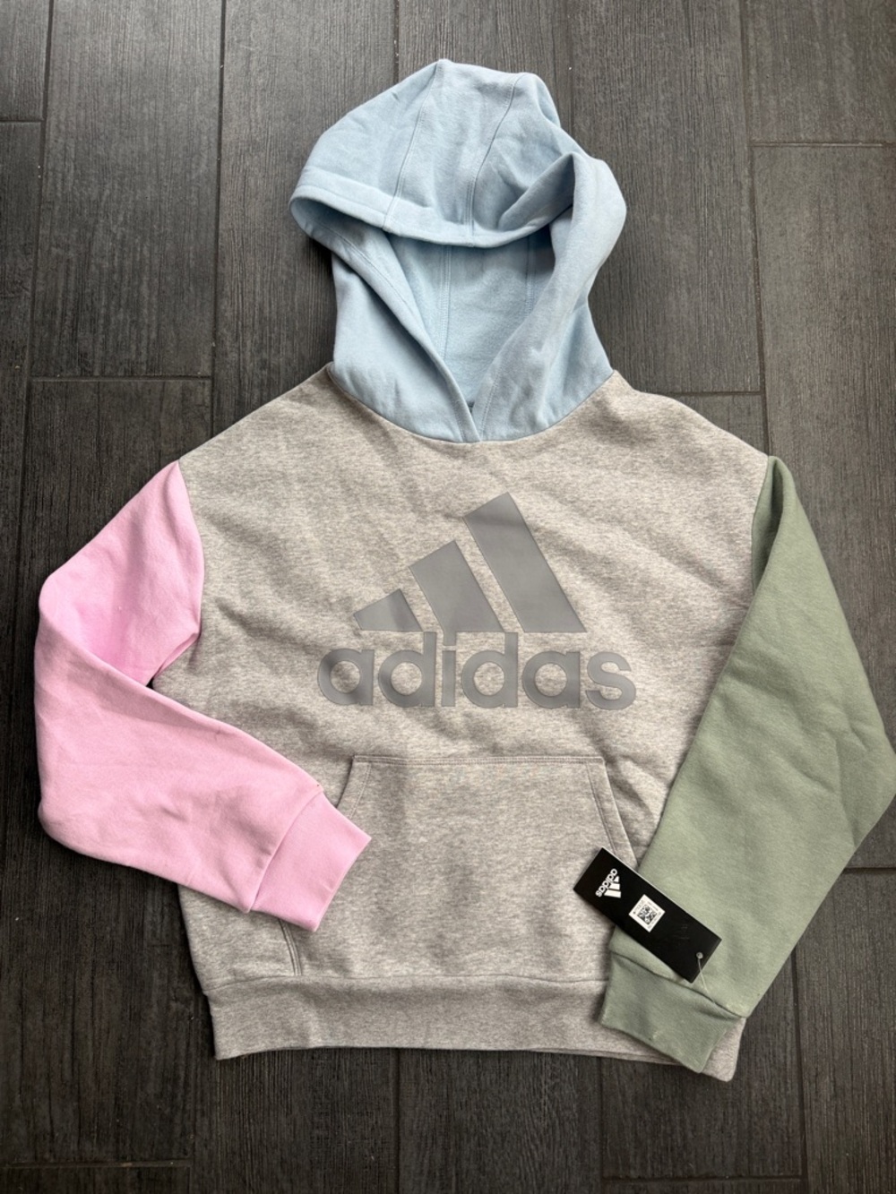 🔥 adidas Pastel Colorblock Pullover Hoodie - Light Blue, Pink & Sage Sz Large 14